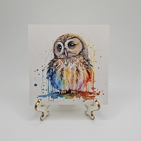 4x4 Baby Owl Watercolor Oil Painting Art‎ Print - Picture 5 of 5